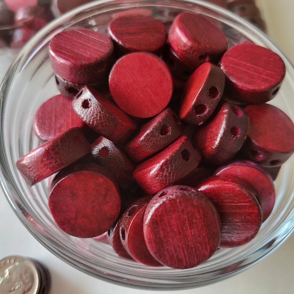 Berry Red Rounds with double holes, 100 pcs item #143.